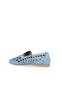 Blue Leather Women's Flat Shoes - 5