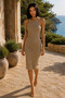 Women's Sleeveless Slim Fit Ribbed Camisole Midi Pencil Dress - 7