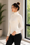 Women's Ecru Long Sleeve Turtleneck Basic Body Badi Slim Fit Stretchy Lycra Viscose Blouse - 3