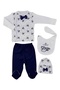 Organic Cotton Prince Embroidered Bow Tie Newborn Hospital Release 4-Piece Bodysuit Set - 3
