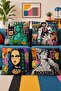 Poster Drawings Patterned 4-Piece Throw Pillow Cover Set