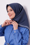 وشاح حريري قطني مسطح ذو وجهين LS2200 04-سموكي-إنديجو - 2