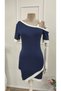 Women's Short Sleeve Asymmetric Cut Collar Stripe and Accessory Detailed Modal Dress - 6