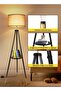 Solid Wooden Tripod Floor Lamp, 12W LED Bulb, Remote, Dimmable, 4 Color Temps, Timer, Shelf, Black - 5