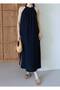 Women's Halter Neckline Gathered Detailed Linen Maxi Dress - 3