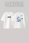 Basortulu Women's Butterfly Design Printed Unisex Oversize White Tshirt