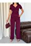 Women's Buckled Double-Breasted Top and Striped Modal Pants Set - 7