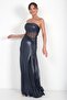 Women's Strapless Lined Draped Waist Tulle Transparent Lycra Lame Glitter Fabric Long Dress - 4