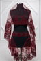 Burgundy Flocked Printed Bridal Veil, Henna Night Cover, Bride's Reception Cover, Veil, Gloves, Belt, Henna Night Veil Set - 4