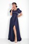 Women's Balloon Sleeve Square Neck Skirtflared Lined Satin Long Dress