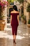 Women's Madonna Collar Accessory and Drawstring Detailed Midi Length Sandy Fabric Dress - 4