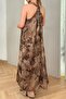 Brown Shoulder-Knot Detail Long Dress Per3429 - 7