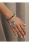 Leyan Natural Stone Blue Agate Bracelet and Steel Bracelet Beads Lover's Gift