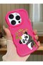iPhone 16 Pro Max Compatible Case with Camera Protector Red Silicone Couple Phone Case Panda Pattern