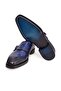 Dark Blue Color Laceless Genuine Leather Men's Shoes - 3