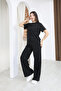 Women's Silvery Crew Neck Short Sleeve Loose-Fit Top and Bottom Set - 7