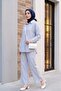 Line Patterned Buttoned Trousers Linen Suit - Blue - 2