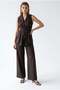2142 Women's Linen Blend Suit with Belt Detail, Brown - 3