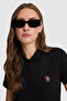 Women's Black Polo Collar Basic T-Shirt 50323575-Vr046 - 2