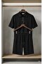Unisex Black Polo Collar T-Shirt Shorts Set Oversize Summer Fabric - 2