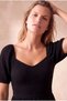 Women's Black Knitted Seersucker Textured Regular Fit Sweetheart Neck Half Balloon Sleeve Shirred Hem Detailed Above Knee Dress Aubrey - 2