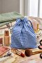 Checkered Eco-Friendly Linen Drawstring Organizer Pouch, Gift Pouch, Makeup Bag