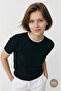 Black Thin Knitwear Blouse with Lace Sleeves and Collar
