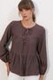 Women's Long Sleeve Textured Blouse 998 - Brown