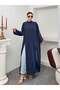 Women's Oversize High Collar Side Slit Wrinkled Textured Long Tunic Dress 9111 - Navy Blue - 5