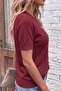 Crew Neck Cotton Lycra Short Sleeve Burgundy Blouse - 4