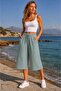 Elastic Waist and Lace-Up Mint Green Linen Capri - 2