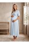 New Season Blue Breastfeeding-Friendly Double-Breasted Collared Summer Short Sleeve Special Design 100% Cotton Maternity Nightgown - 4