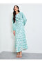 Green Floral Long Sleeves A-Line Maxi Dress - 2