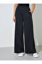 Black Wide Leg Pants with Elastic Waistband - 2
