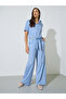 Blue Striped Tie-Hem Shirt and Wide Leg Pants Co-Ord Set - 2