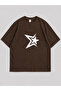 Unisex Y2K Star Printed Oversized T-Shirt Brown