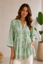Women's V-Neck Sporty Stylish Three-Quarter Sleeve Floral Viscose Design Pleated Front Blouse - 2