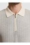Light Gray Slim Fit 100% Cotton Zippered Polo Collar Knitwear T-Shirt 50320671-Vr001 - 6