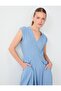 Dusty Blue Linen Blend Sleeveless Midi Dress with Pocket Detail - 2