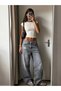 Women's Gray Low Waist Ripped Detailed Wide Leg Loose-Fit Jeans - 3