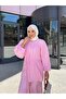 Cotton Balloon Sleeve Lace Detailed Waist Gathered Double Set - Pink - 4