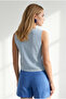 Women's Baby Blue Square Collar Embroidered Linen Blouse Blz-19003411 - 5