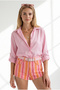 Women's Pink Folded Sleeve Linen Shirt Gml-19000825