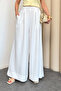 A Pleated Wide-Leg Linen Palazzo Trousers with Elastic Waist at the Back 9064 - White - 5