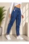 Women's Dark Blue High Waist Mom Fit Jean Pants - 4