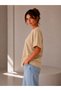 Beige Oversize Women's T-Shirt - Basic Comfortable Cut Crew Neck Cotton T-Shirt - 4