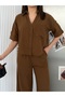 Women's Oversize Linen Trousers with Front Stitching Detail - Shirt Set - 2