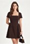 Women's Maeva Square Neck Short Sleeve Mini Woven Bitter Brown Dress - 3