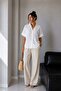 1030 Women's Cotton Striped Slightly Transparent Short Sleeve Oversize Shirt White