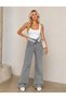 Women's Anthracite High Waist Belt Detailed Wide Leg Jeans